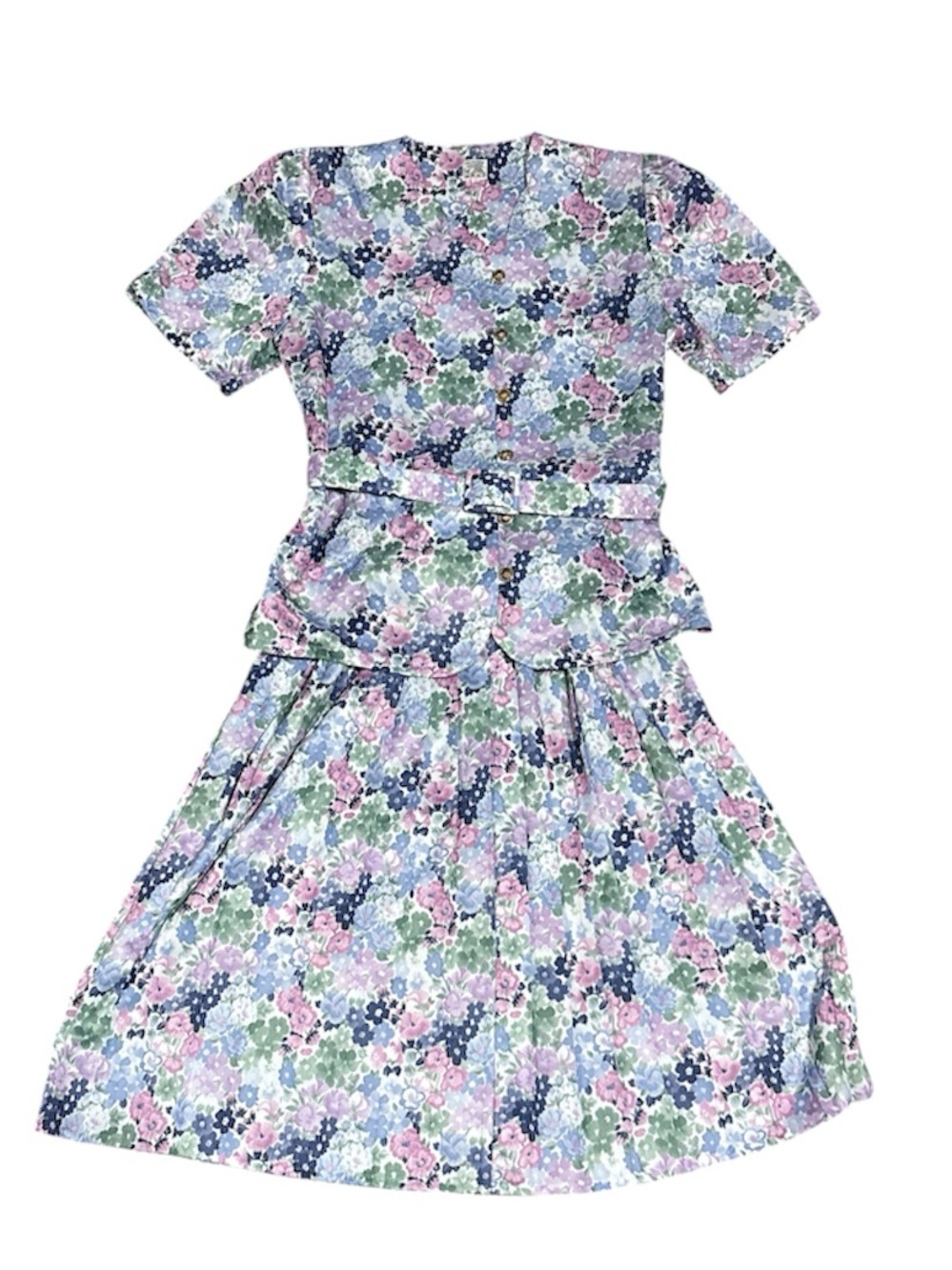 VINTAGE 2-Piece Floral Belted Skirt Set